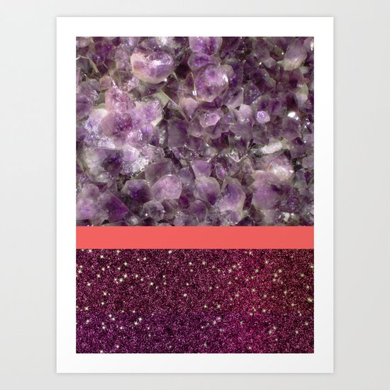 Pink Striped Purple Quartz and Glitter Art Print