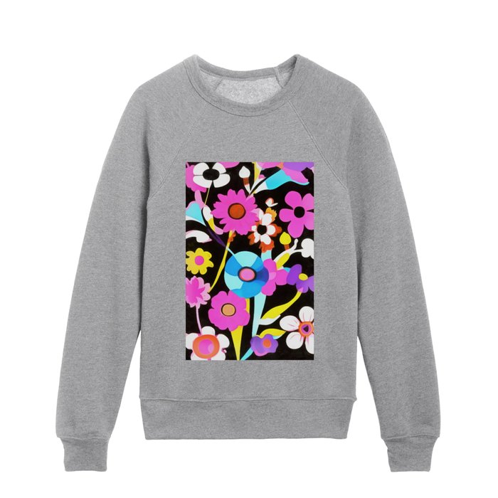 Viva Magenta Abstract Retro Boho Spring Flowers Kids Crewneck