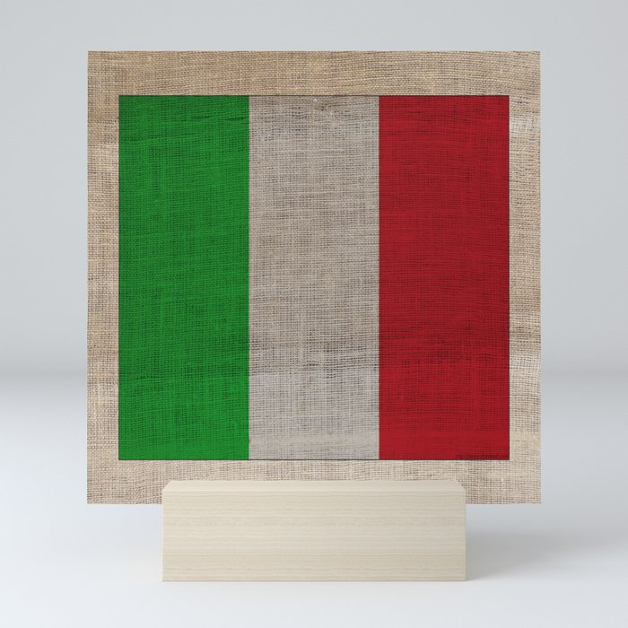 Vintage Italian Flag on Antique Burlap Texture Mini Art Print