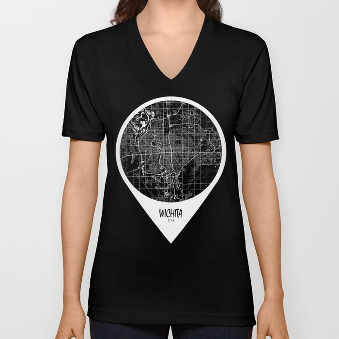 Wichita City Map of Kansas, USA - Circle V Neck T Shirt