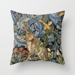 William Morris Forest Rabbit Floral Art Nouveau  Throw Pillow