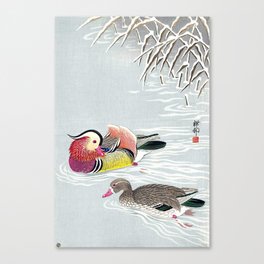 Koson Ohara - Mandarin Ducks in Snow - Japanese Vintage Ukiyo-e Woodblock Print Canvas Print