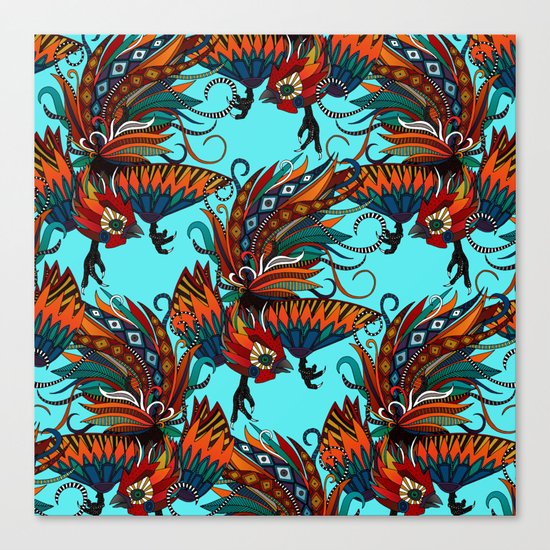 rooster ink turquoise Canvas Print