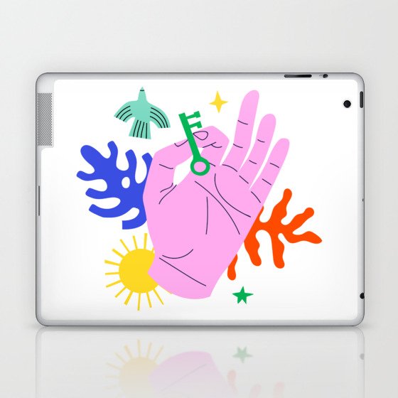 Abstract cartoon nature art of human hand with plant leaf Laptop & iPad Skin