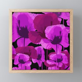Bright Pink and Red Poppies On A Black Background Autumn Mood Framed Mini Art Print