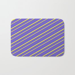 [ Thumbnail: Slate Blue and Yellow Colored Striped Pattern Bath Mat ]