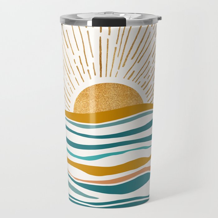 The Sun and The Sea - Gold and Teal Travel Mug