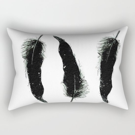 Three Black Feathers Rectangular Pillow