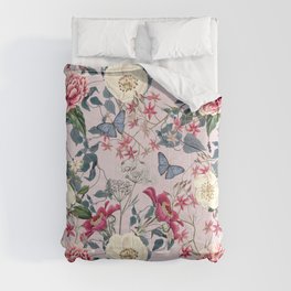 Vintage Floral Garden on Pink Comforter