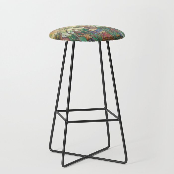To the Market III African village painting Bar Stool