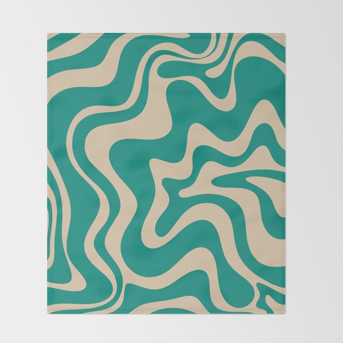 Liquid Swirl Retro Abstract Pattern in Mid Mod Turquoise Teal and Beige