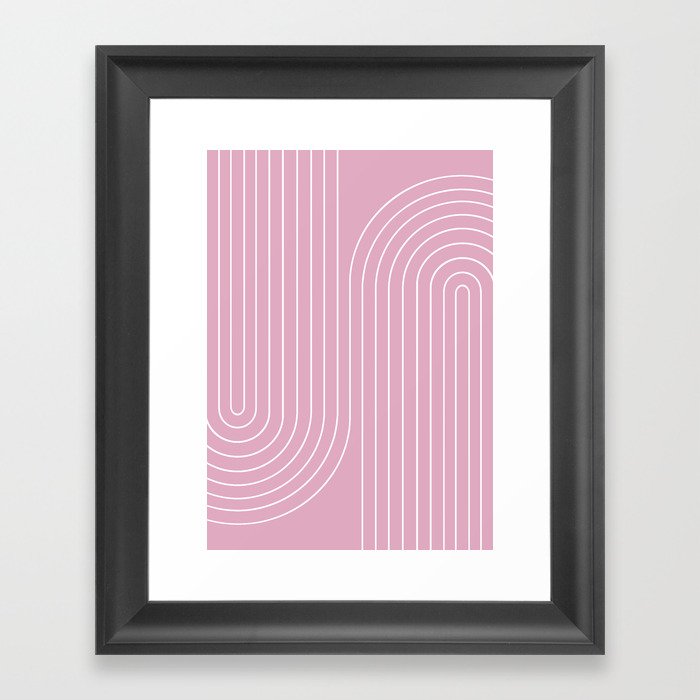 Minimal Line Curvature LXXVI Blush Pink Mid Century Modern Arch Abstract Framed Art Print