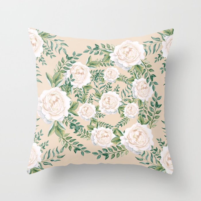 Garden Roses Mandala Pink Green Cream Throw Pillow By Naturemagick