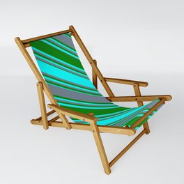 [ Thumbnail: Slate Gray, Green & Cyan Colored Stripes/Lines Pattern Sling Chair ]