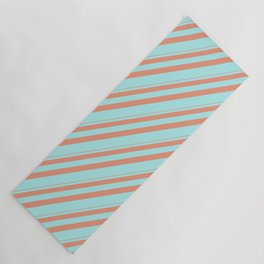 [ Thumbnail: Dark Salmon & Turquoise Colored Lines Pattern Yoga Mat ]