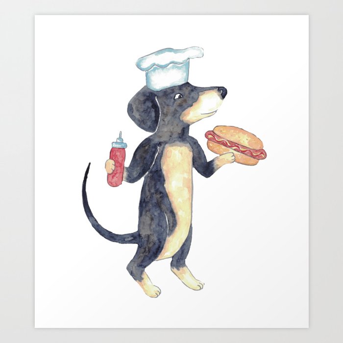 Dog dachshund hotdog Painting Art Print