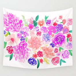 Pink Flowers Rhapsody - Watercolor Wall Tapestry