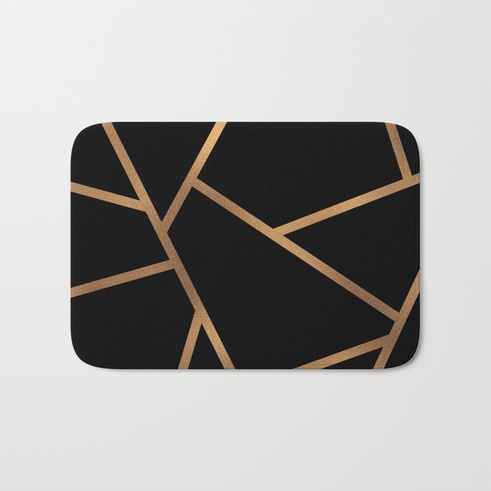 Black and Gold Fragments - Geometric Design Bath Mat