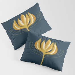  Fleur Exotique - Floral Minimalism in Mustard and Navy  Pillow Sham