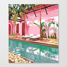 Vacay Villa | Blush Pink Summer Architecture | Tropical Travel Building | Palm Bohemian Resort Canvas Print