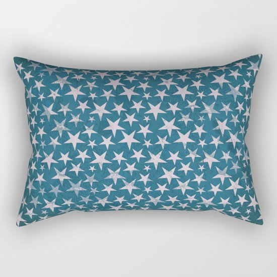 White stars on grunge textured blue background Rectangular Pillow