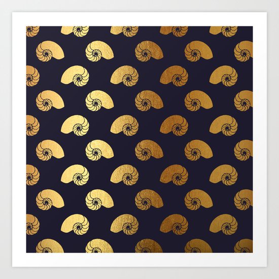 Nautical gold shell Art Print
