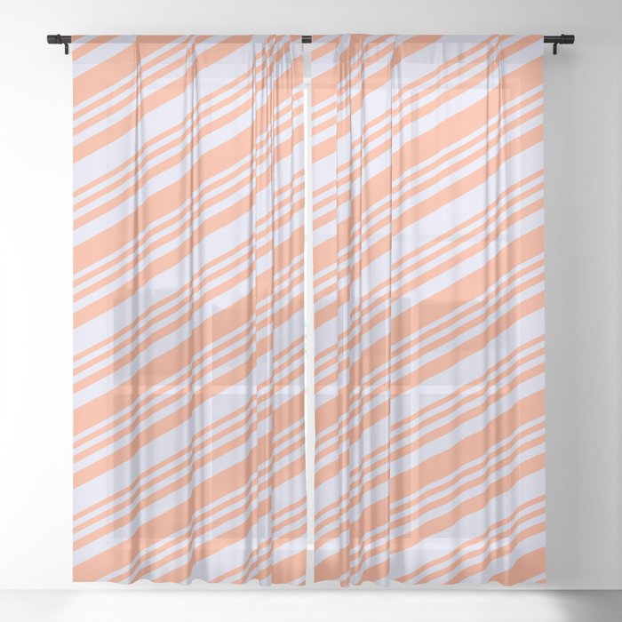 Light Salmon and Lavender Colored Lined/Striped Pattern Sheer Curtain