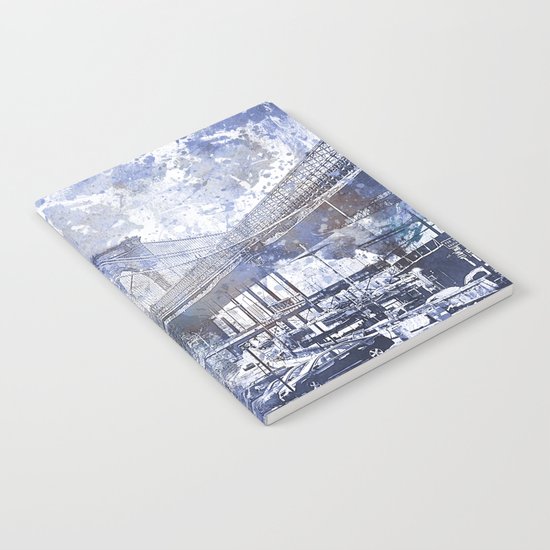 Brooklyn Bridge New York USA Watercolor blue Illustration Notebook