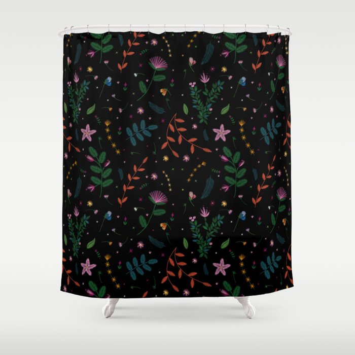 Embroidered Leaves & Flowers Shower Curtain