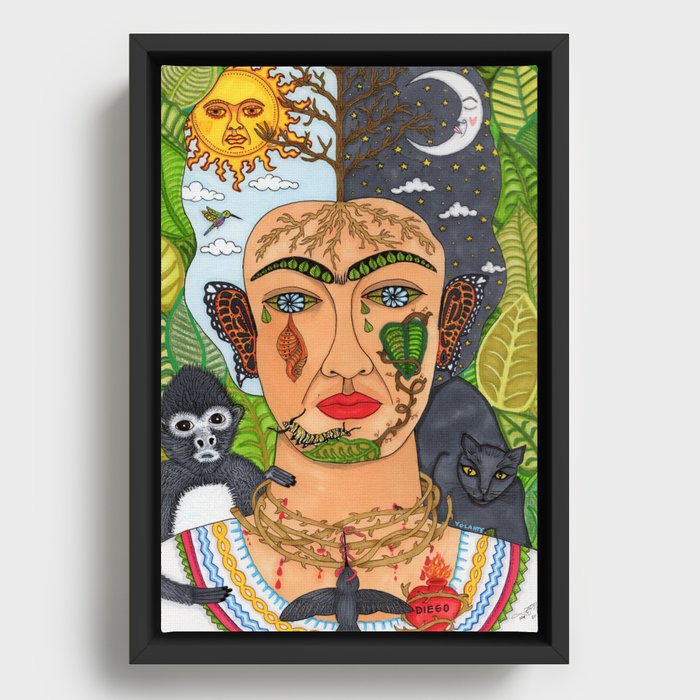 Frida Kahlo Monarca Framed Canvas