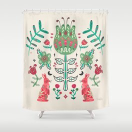 Florarl Folk Art with Rabbit Shower Curtain