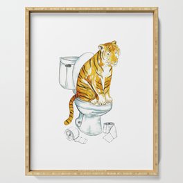 Tiger toilet Painting Wall Poster Watercolor Serving Tray
