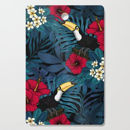 Toucans and tropical flora, green and red Cutting Board