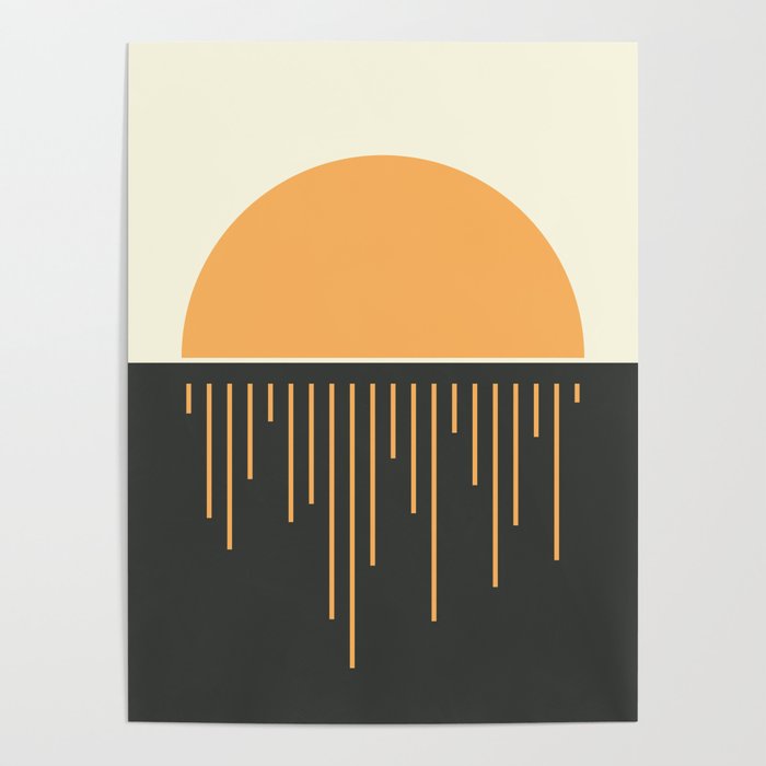 Geometric Lines in Gold and Black 17 (Sunrise over the Ocean) Poster