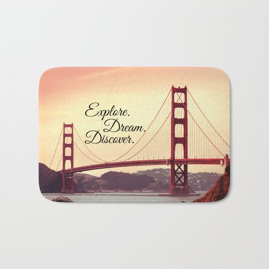 "Explore. Dream. Discover." - Travel Quote - Golden Gate Bridge Bath Mat