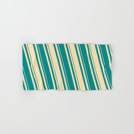 [ Thumbnail: Beige & Dark Cyan Colored Lines/Stripes Pattern Hand & Bath Towel ]