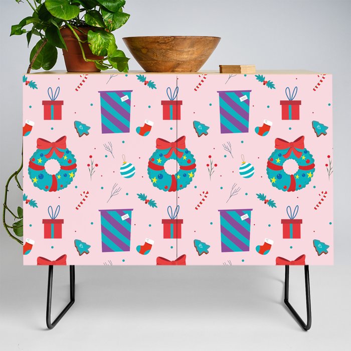 Christmas Pattern Wreath Gifts Retro Decorative Credenza