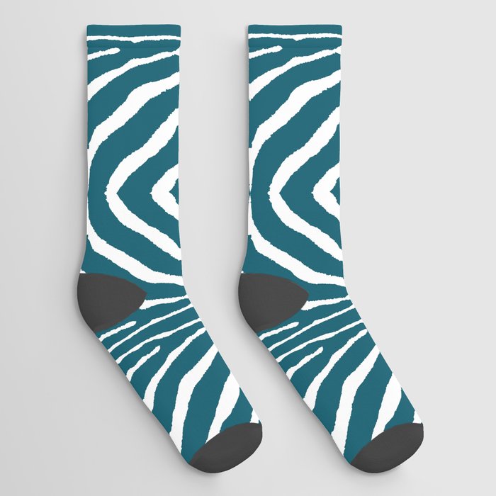 Zebra Wild Animal Print 735 Teal Blue Socks