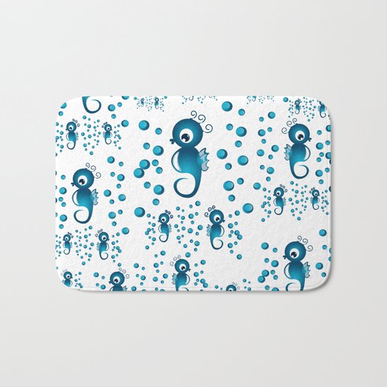 seahorses pattern in blue Bath Mat