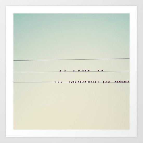 thirty-seven little birds sitting in a row ... Art Print
