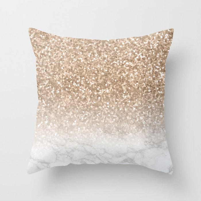 Sparkle Gold Glitter And Marble Throw Pillow By