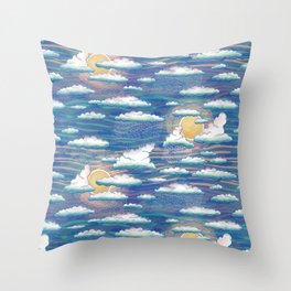 Happy sun showers and moody sky - blue Throw Pillow