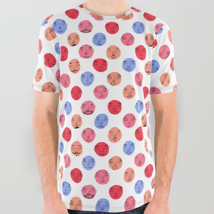 Many Faces Pattern All Over Graphic Tee