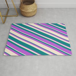 [ Thumbnail: Orchid, Beige & Teal Colored Lines Pattern Rug ]