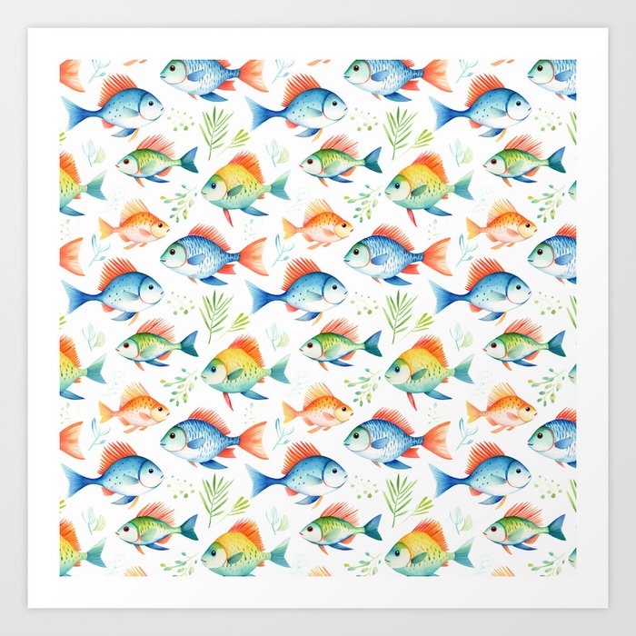 Watercolor Fish Pattern Art Print
