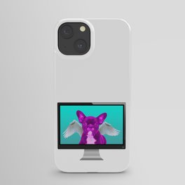 Funny Pink French Bulldog with Angel Wings in Computer Screen iPhone Case