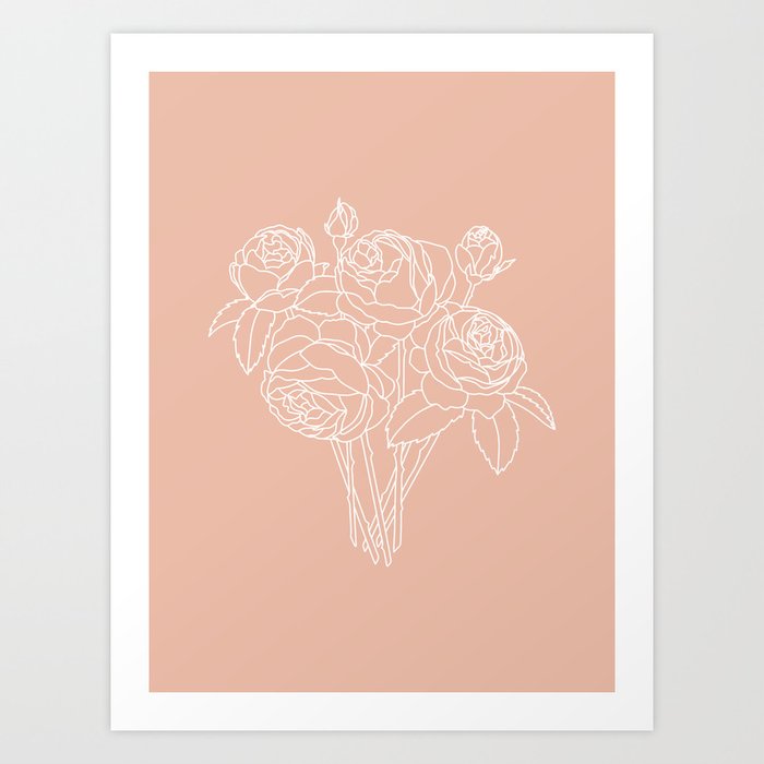 Rose Bouquet Line Art Art Print