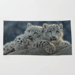 Snow Leopard Cubs Beach Towel