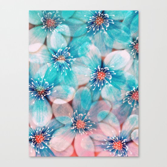Flowers from Pink to Turquoise Canvas Print