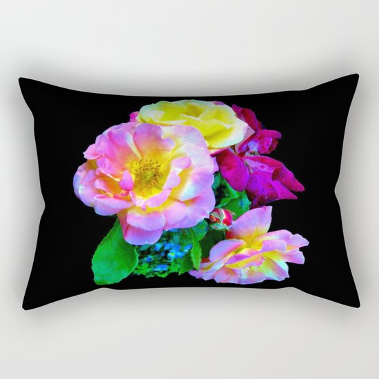 Rosa Yellow Roses on Black Rectangular Pillow